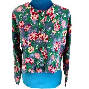 Vintage 80's Eagle's Eye Floral Cotton Knit Cropped Jacket M